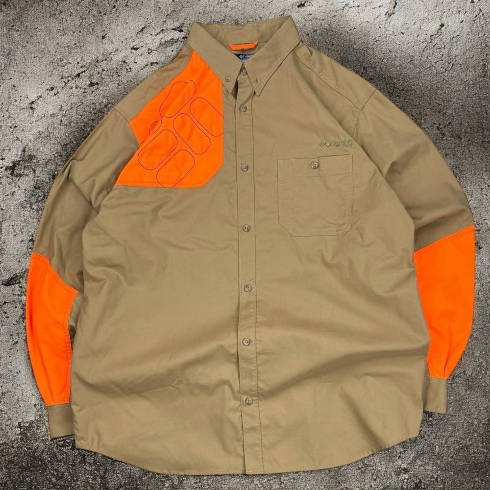 Columbia Men's Casual Tan and Orange Button Down Shirt